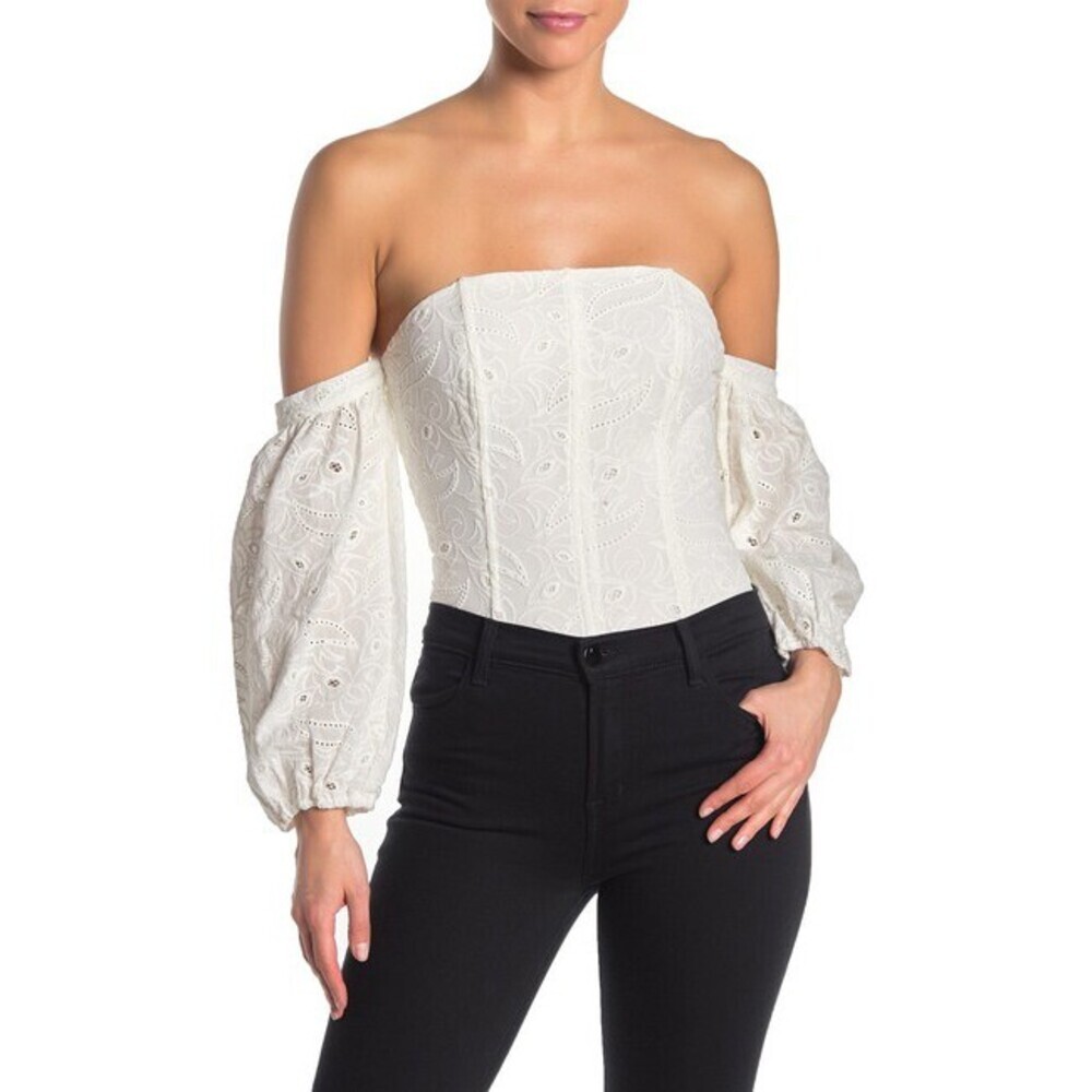 Honey Punch Off The Shoulder Eyelet Lace Bodysuit In White Size S $87